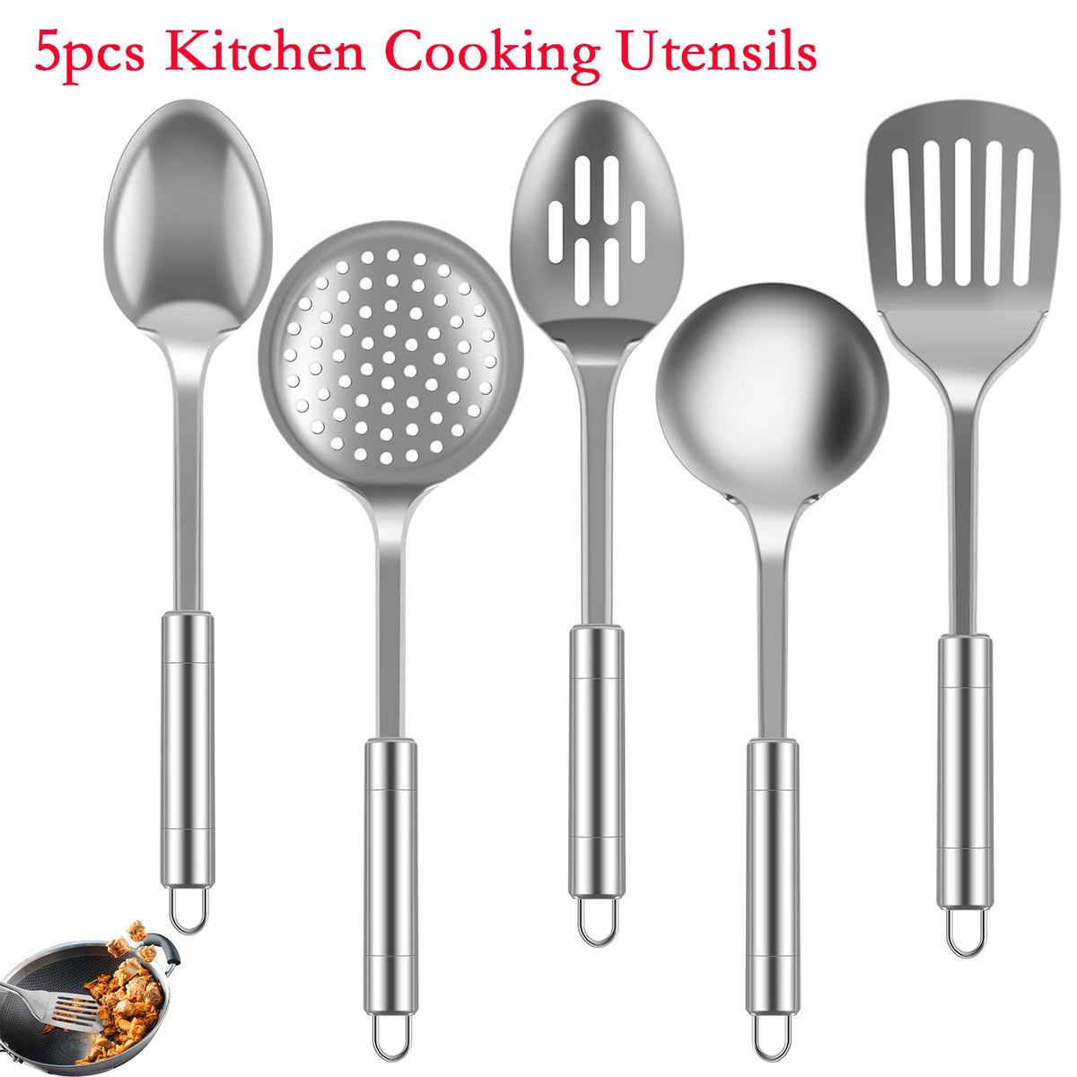 5pcs Cooking Utensils Stainless Steel Shovel Soup Spoon