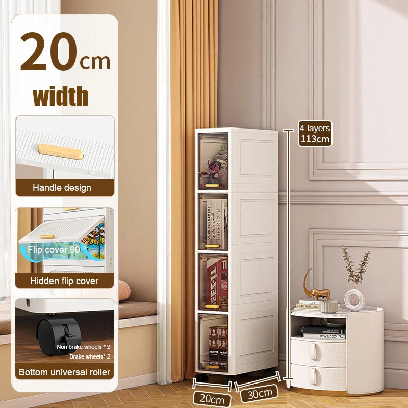 White Foldable Storage Cabinet Bathroom Organizer Slim Cabinet