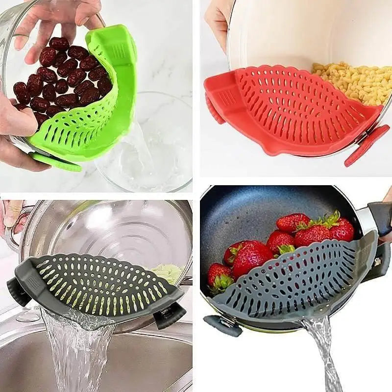 Pasta Fruit Vegetable Colander Silicone Clip-On Pan Pot