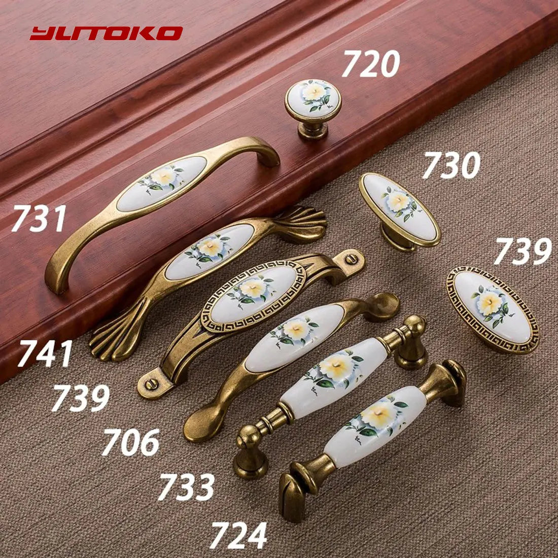 European Green Flower Ceramic Handles Cabinet Storage Dressers