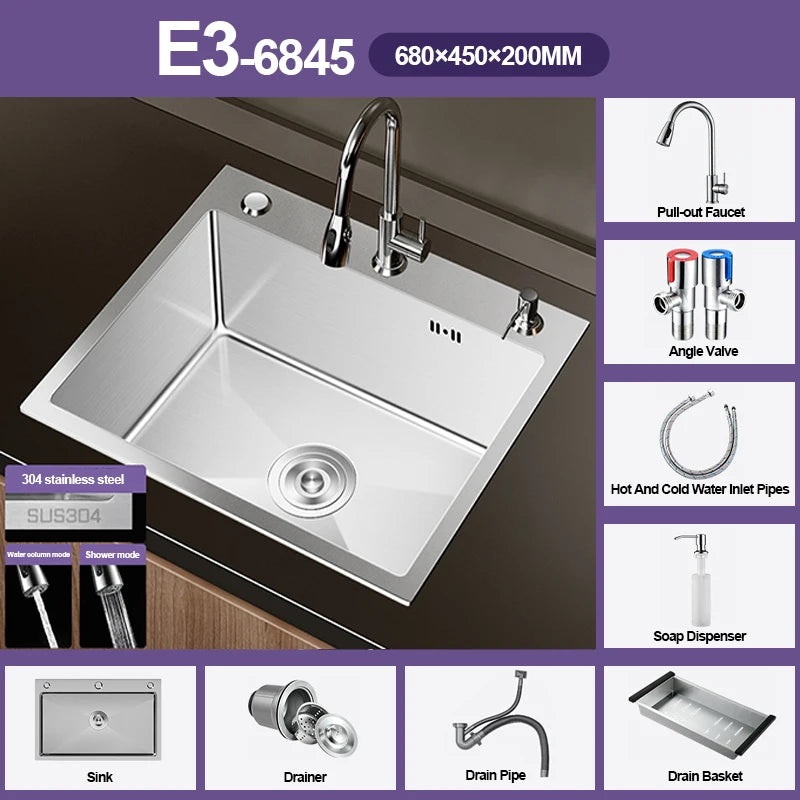 304 Stainless Steel Silver Sink Pull-Out Faucet Large