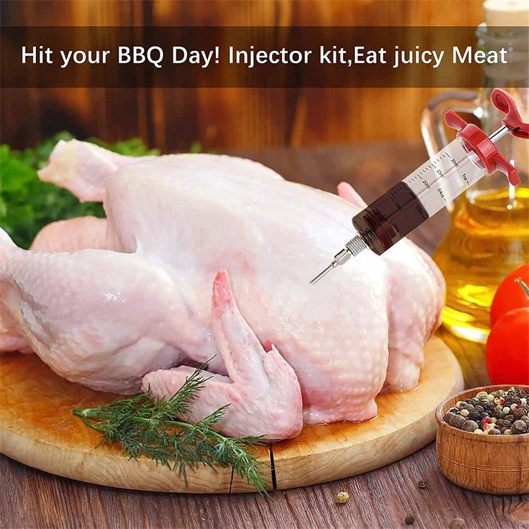 Meat Injector Syringe Stainless Steel Needles Bbq Grill