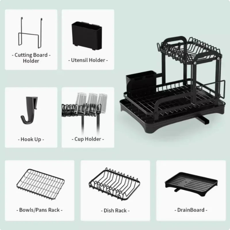 Tier Dish Drying Rack Drainboard Space Saving Countertop
