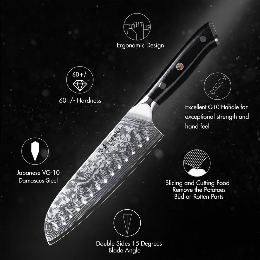 Japanese Style Santoku Knife Damascus Steel Professional Chef