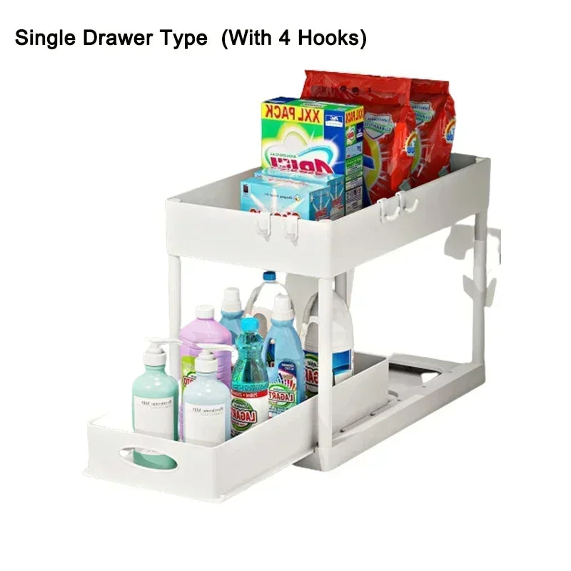 2-Tier Under Sink Organizers Storage Sliding L-Shape Under