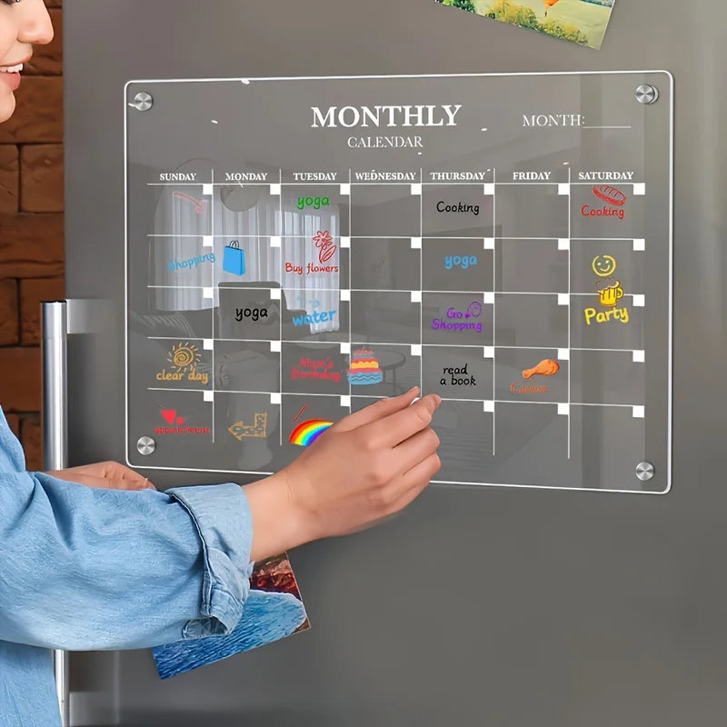 Magnetic Acrylic Dry-Erase Calendar-Clear Planner Fridge Ideal