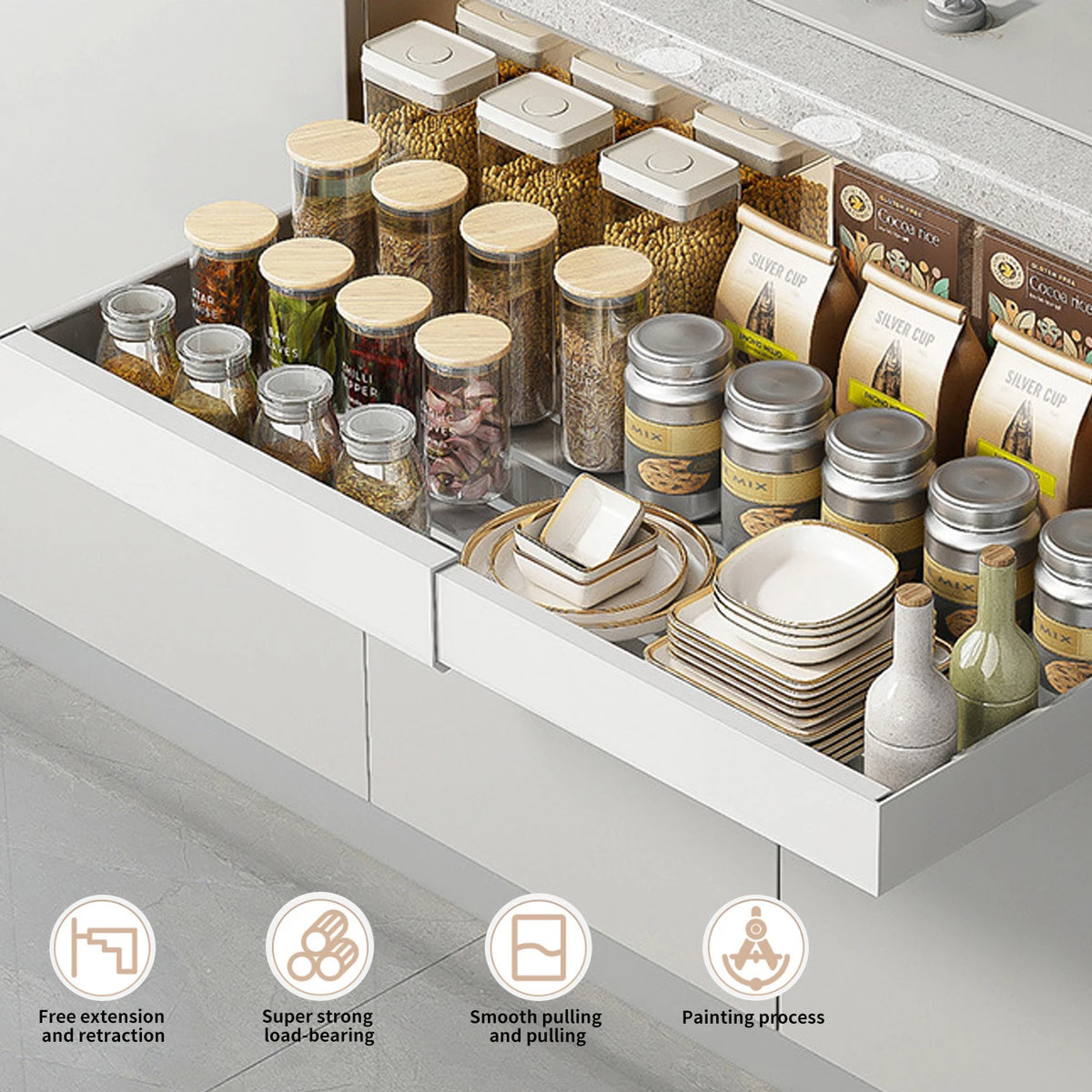 Telescopic Drawer Extendable Pull-Out Cabinet Storage Basket No
