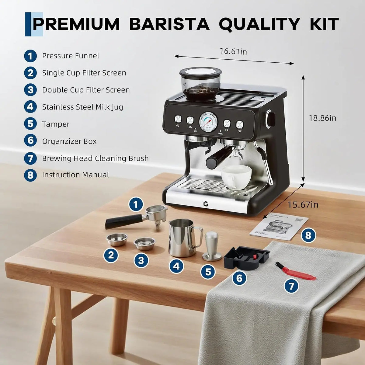 Espresso Machine Grinder 20 Bar Stainless Steel Pressure