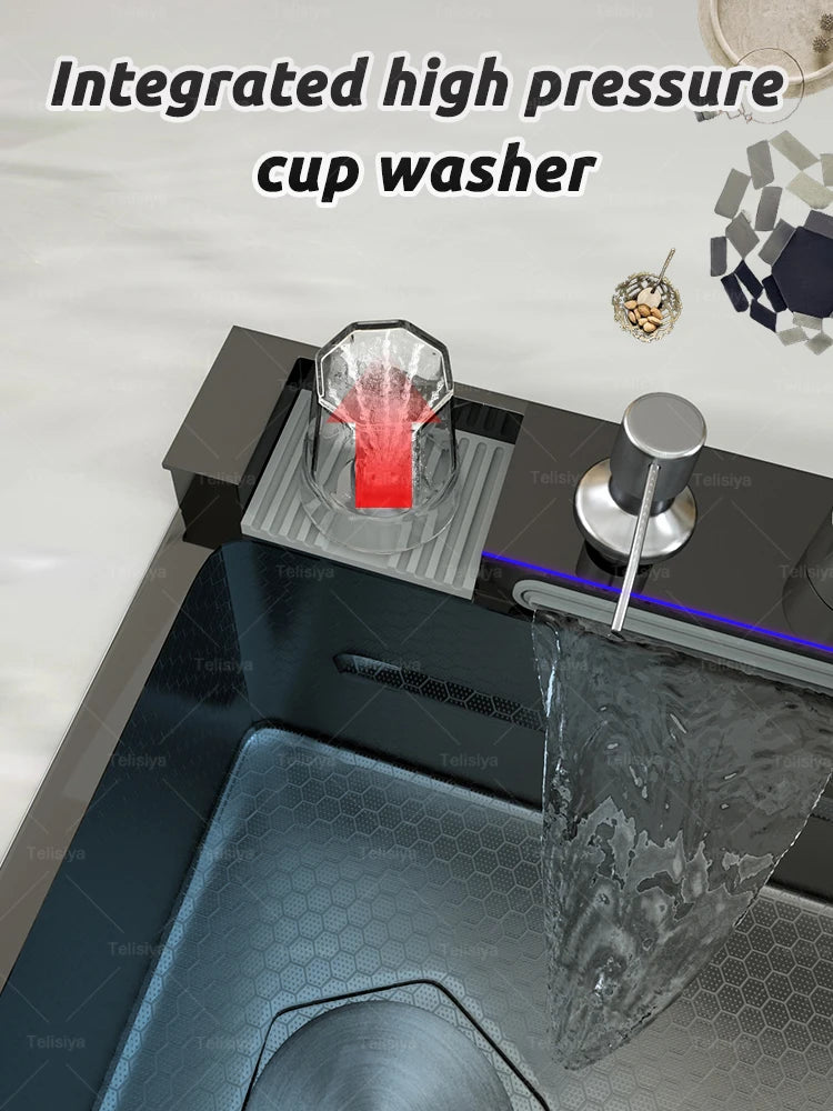 Extra Large Stainless Steel Waterfall Sink Embossed Solt