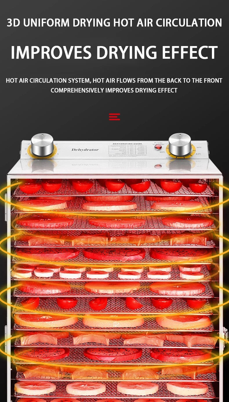 6/8/12/18 Layers Food Dehydrator Fruit Timing Temperature Air