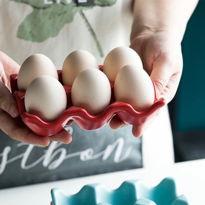 Grids Egg Holder Ceramic Anti-Slip Egg Box Refrigerator