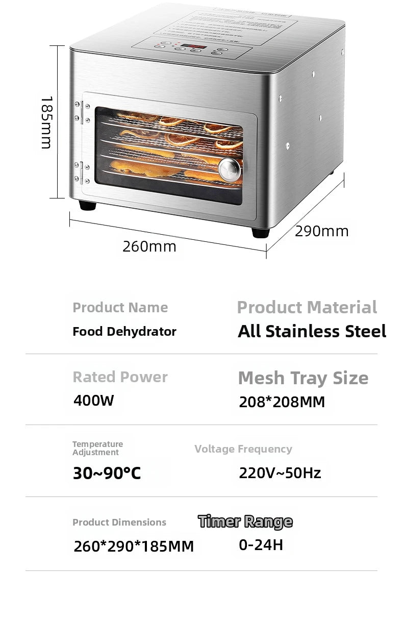Commercial Grade 5-Layer Food Dehydrator Stainless Steel Drying