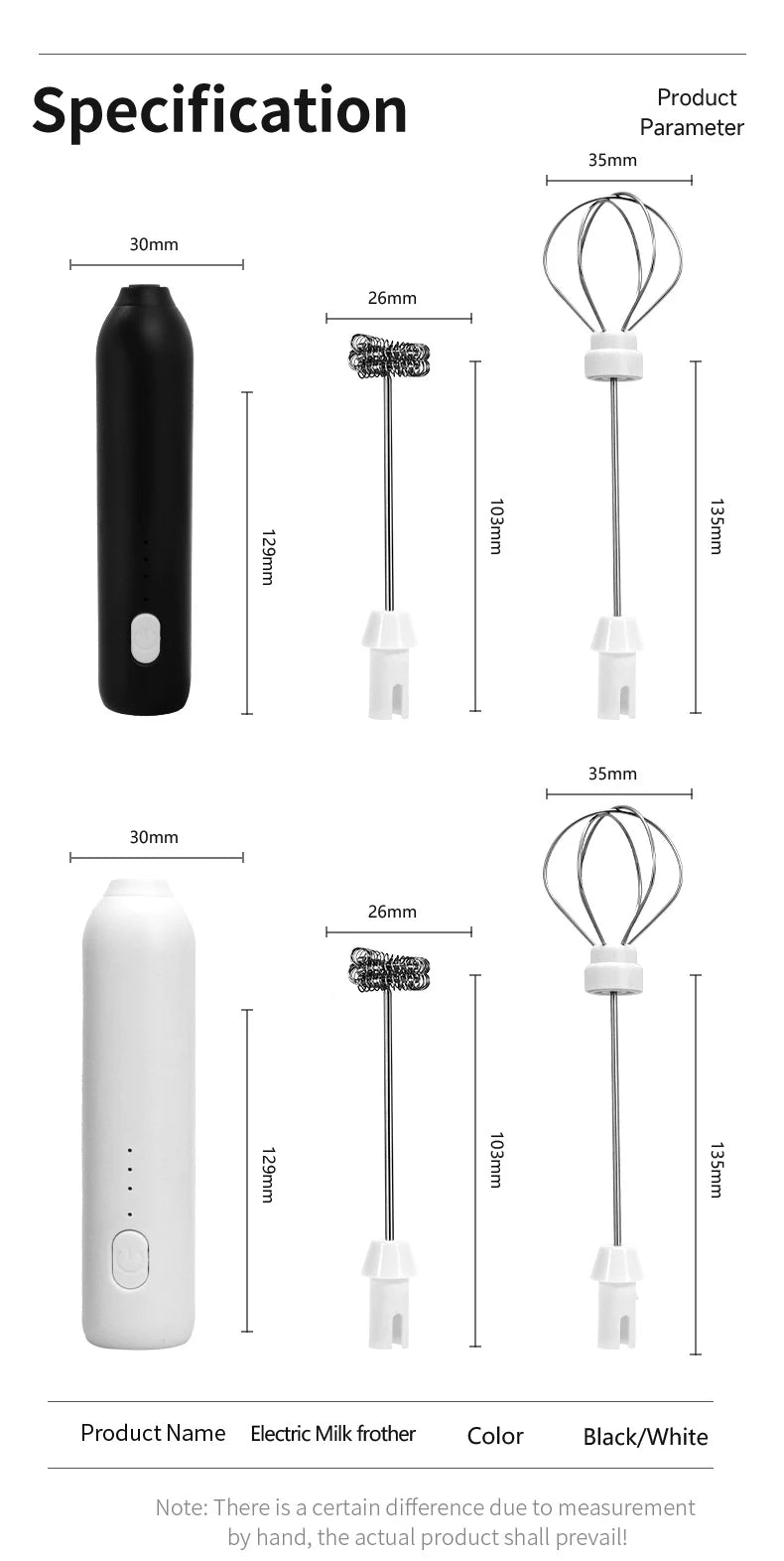 Electric Milk Frother Egg Beater Wireless Type-C Charging