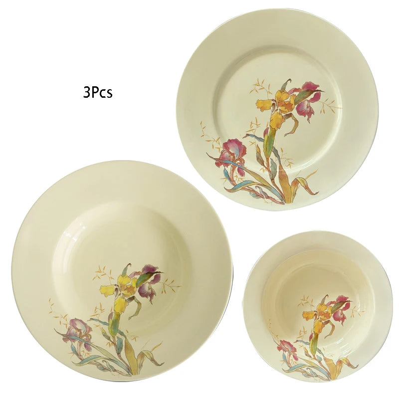 Ceramic Dinner Plate French Iris Dessert Bowl Dishes