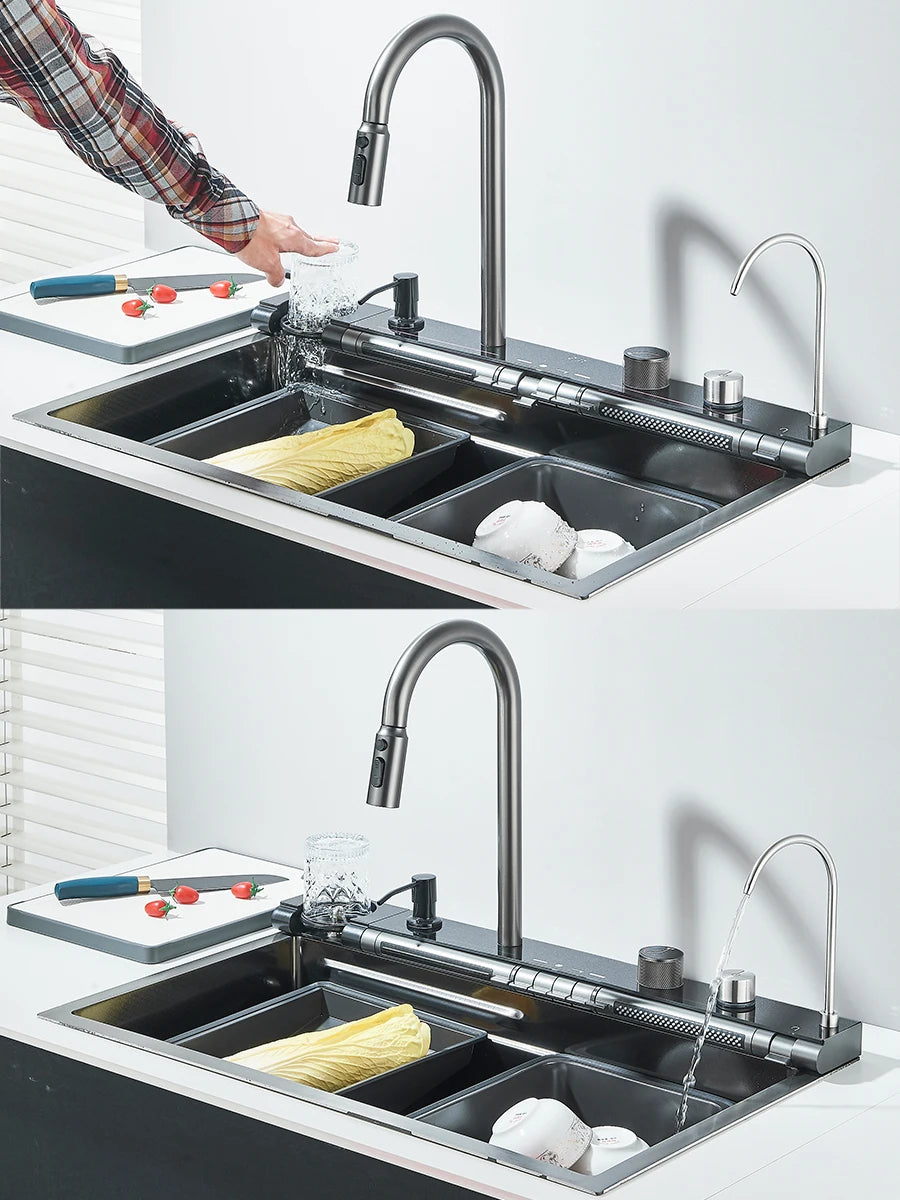 304 Stainless Steel Sink Digital Display Waterfall Faucet