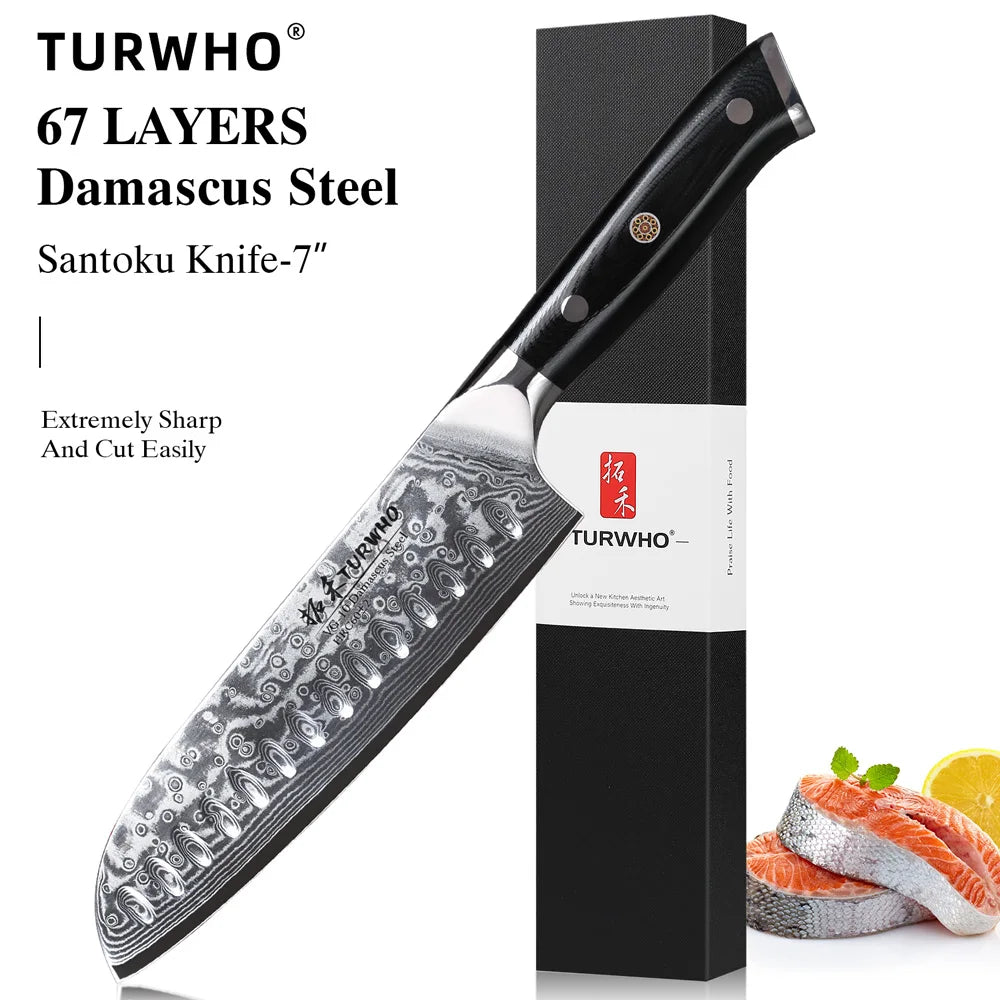 Japanese Style Santoku Knife Damascus Steel Professional Chef