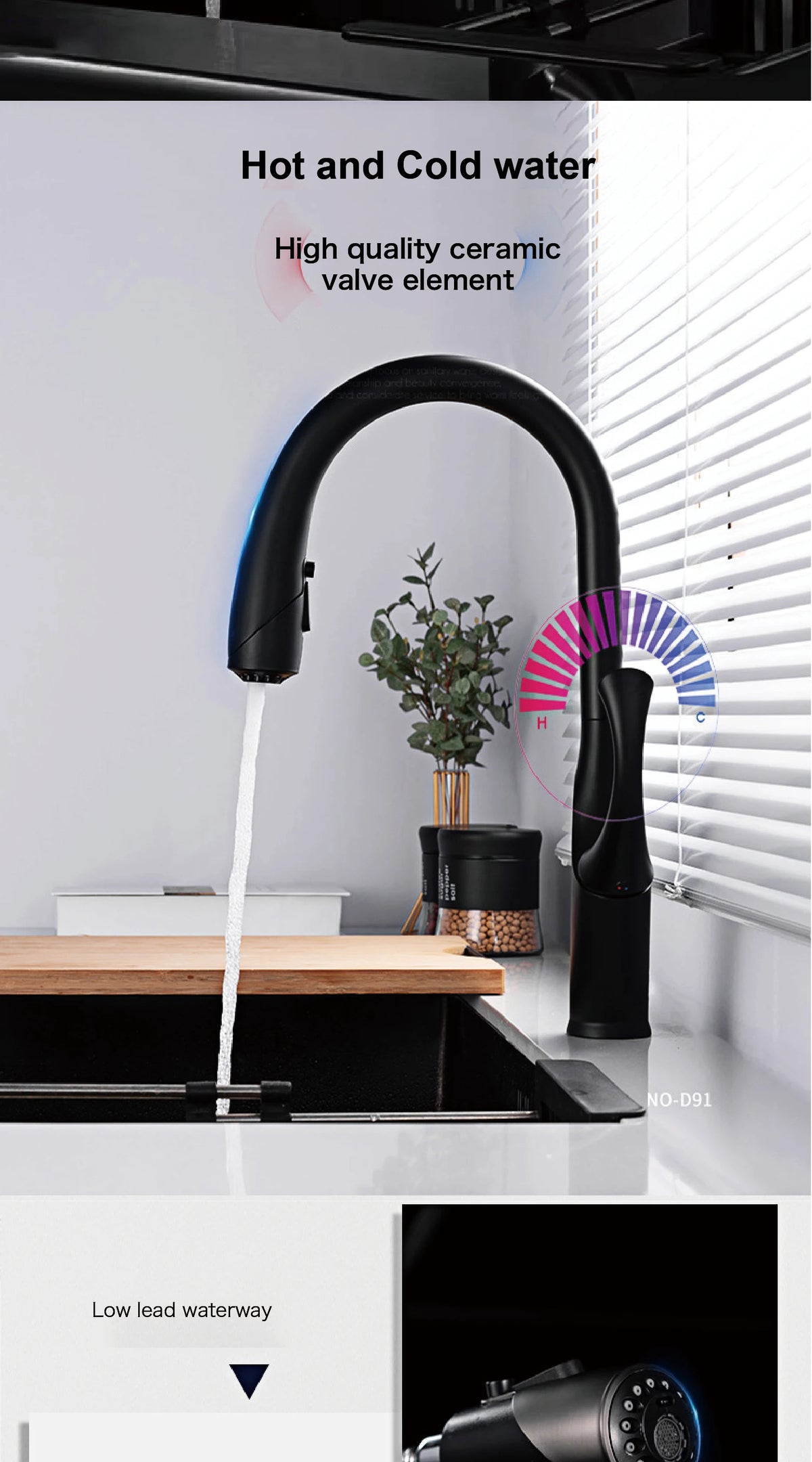 High End Touch Black Faucet Brass Pull Out