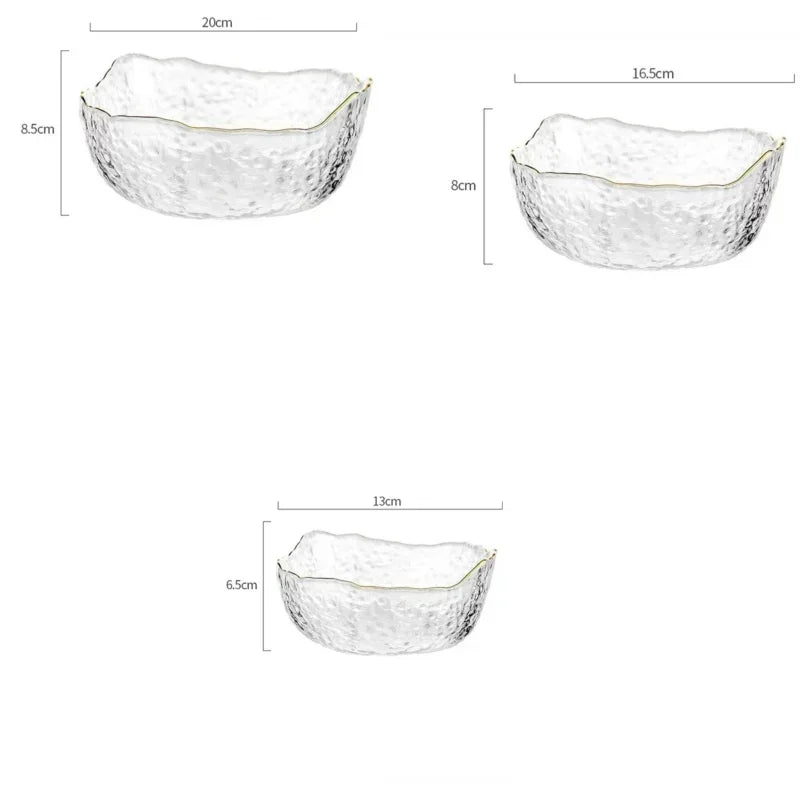 380/750/1450ml Salad Glass Bowl Gold Edge Fruit Candy