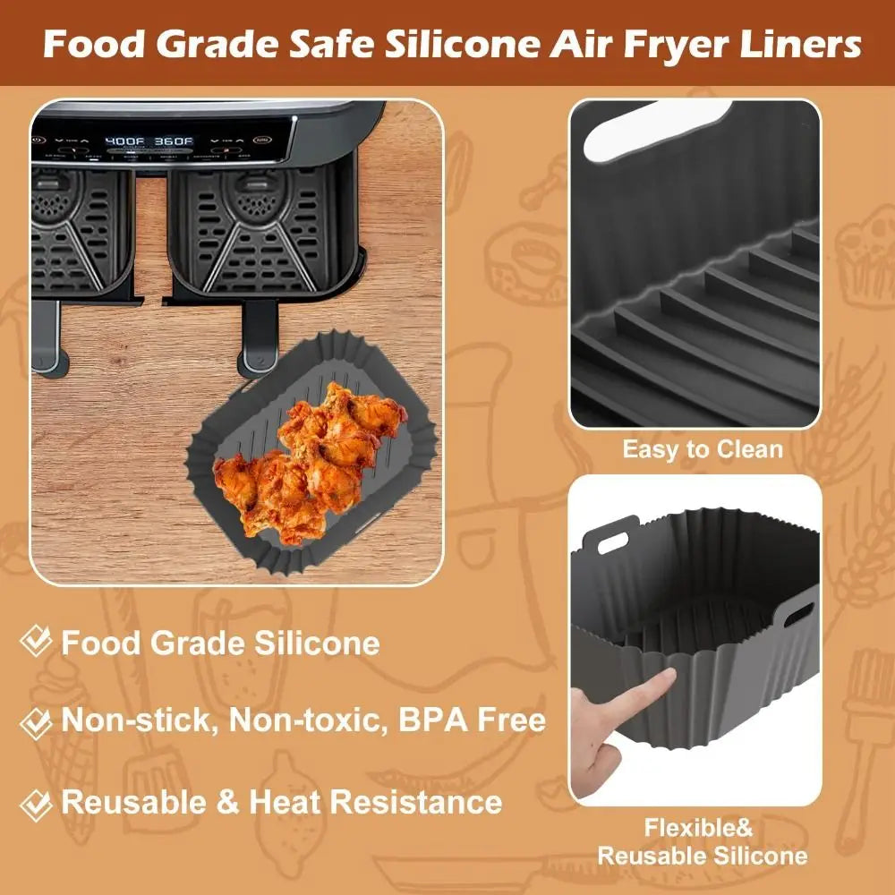 Large Size Silicone Airfryer Basket Liners Square Shape