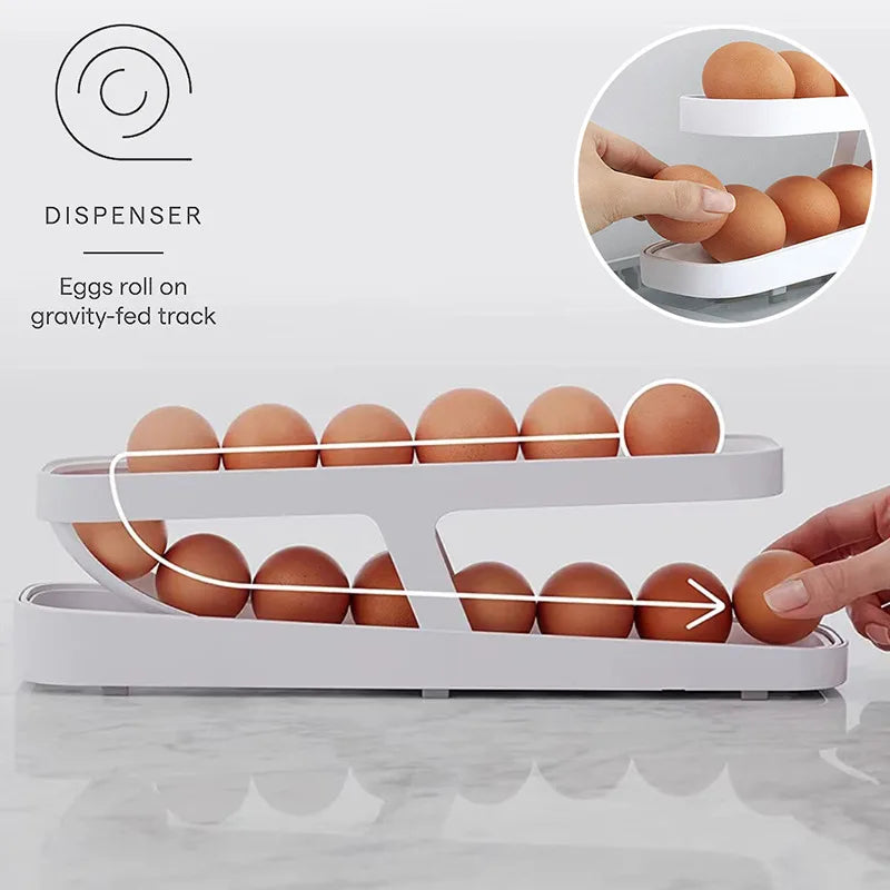 Automatic Rolling Egg Holder Rack Fridge Storage Box