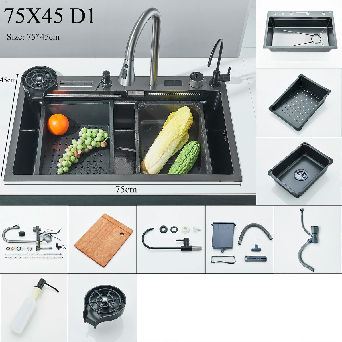 Shinesia Stainless Steel Waterfall Sink Digital Display Large