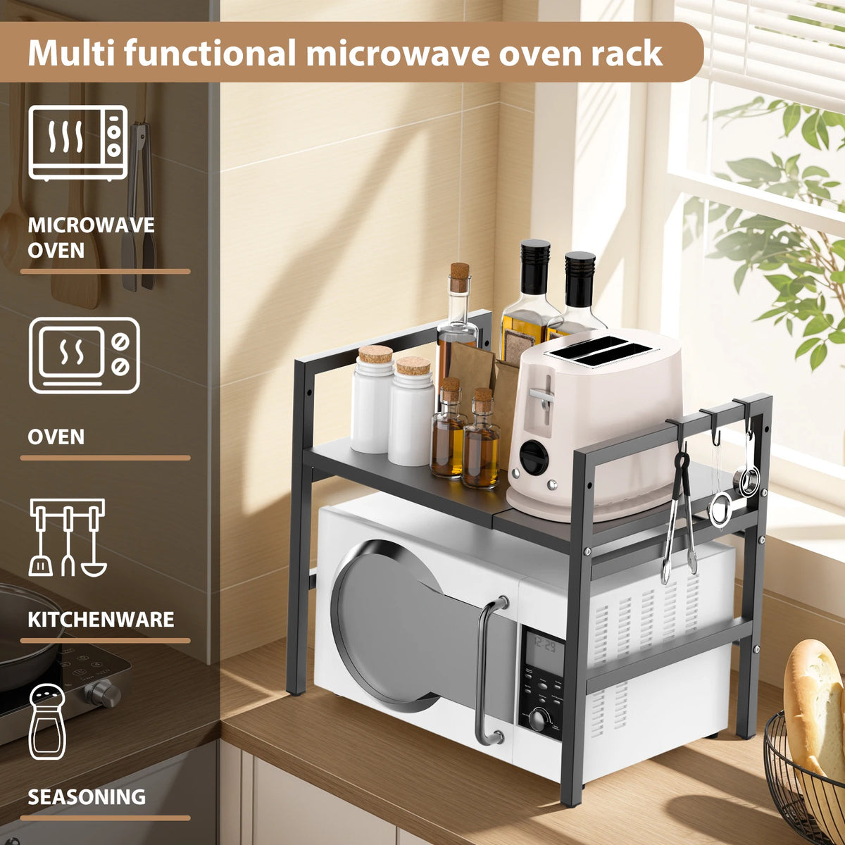 Expandable Microwave Rack Tier Microwave Rack Hooks Microwave