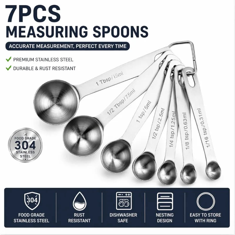 7-Piece Measuring Spoon Food Grade 304 Stainless Steel