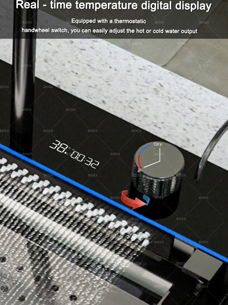 Waterfall Stainless Steel Sink Digital Display Faucet Wash