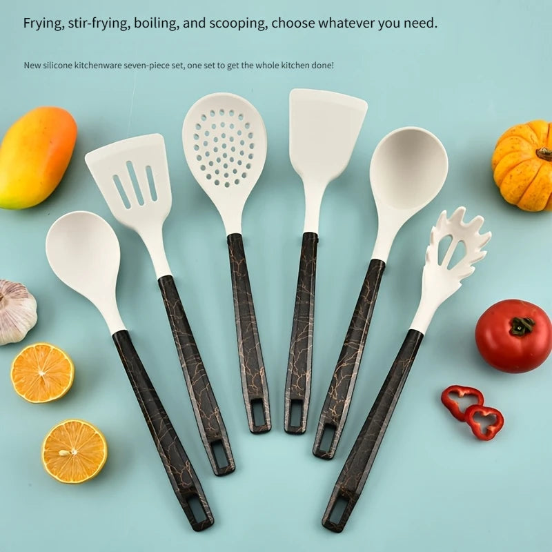 7pcs Silicone Cooking Utensils Non-Stick Cookware Black Cuisine