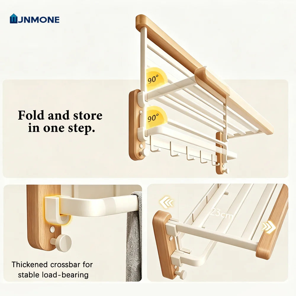 White Walnut Wood Bathroom Hardware Towel Rack Organizer