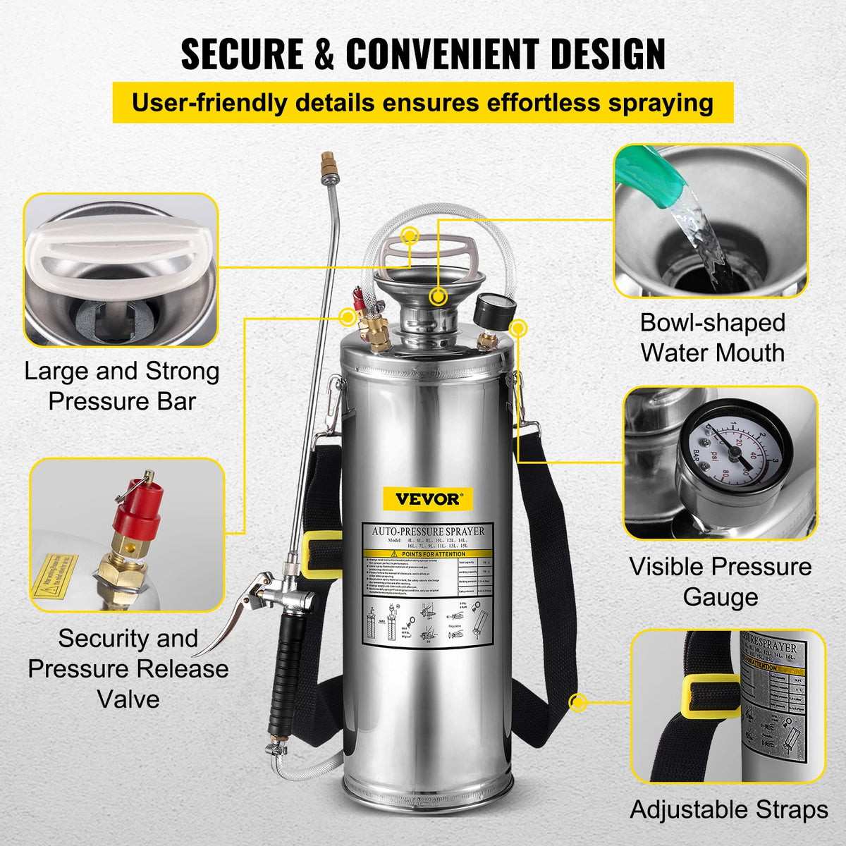 Succebuy 4-12l Hand Powered Sprayer Stainless Steel Watering