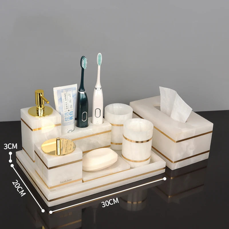 White Onyx Natural Marble Bathroom Gold Luxury Soap