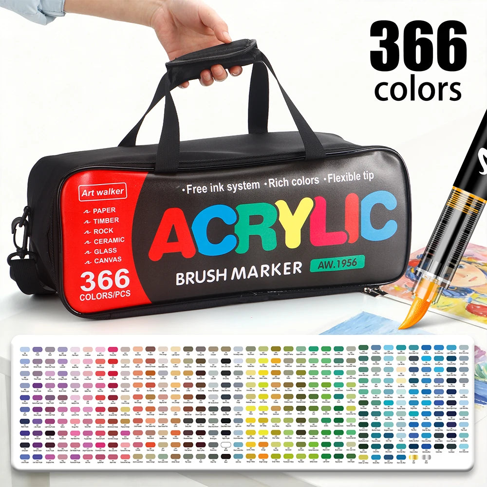 288/366colors Acrylic Painting Marker Waterproof Acrylic Brush