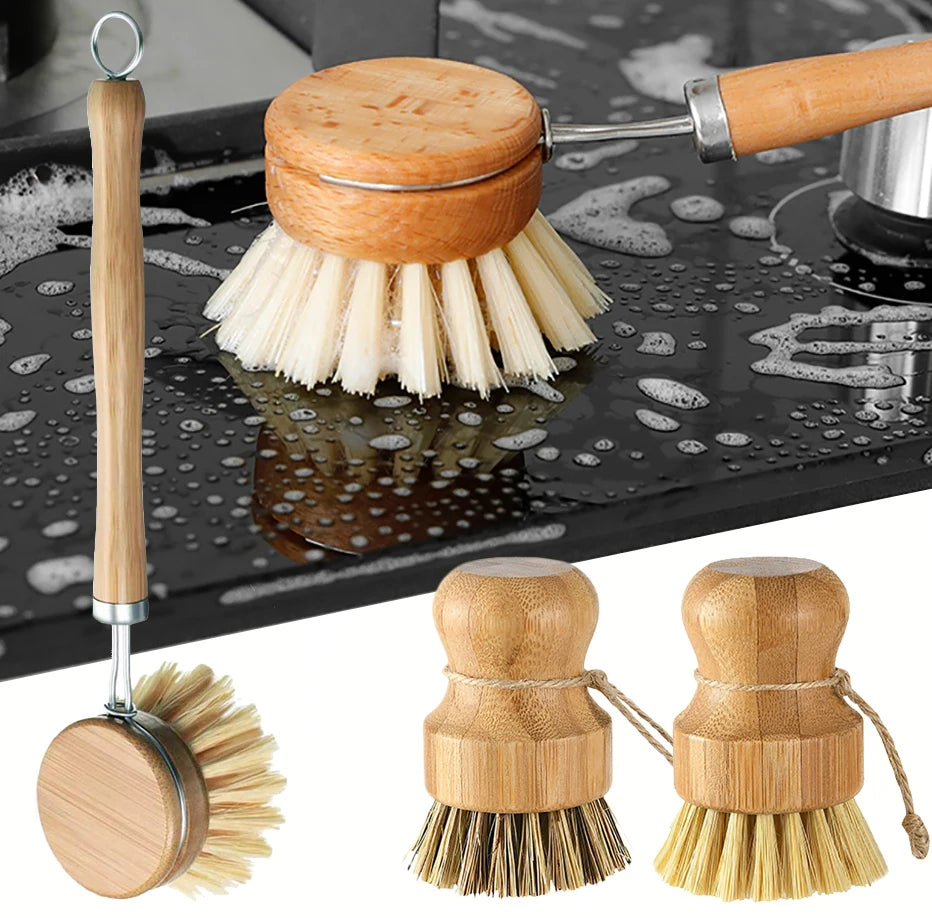 Bamboo Cleaning Brush Natural Dishes Pots Pans Sink