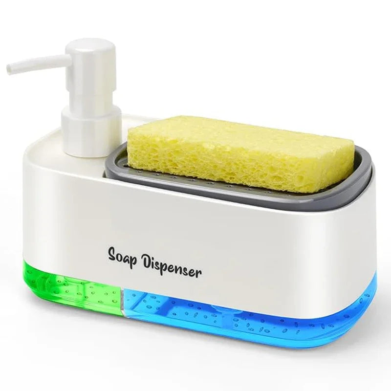 Dual Pump Soap Dispenser 3-In-1 Organizer Sponge Storage