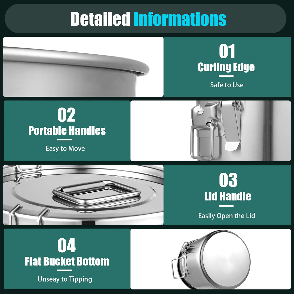 Bymaocar 12l 304 Stainless Steel Cereal Container Metal