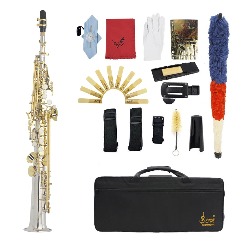 Slade Soprano Saxophone Flat Brass Sax Professional Saxophone