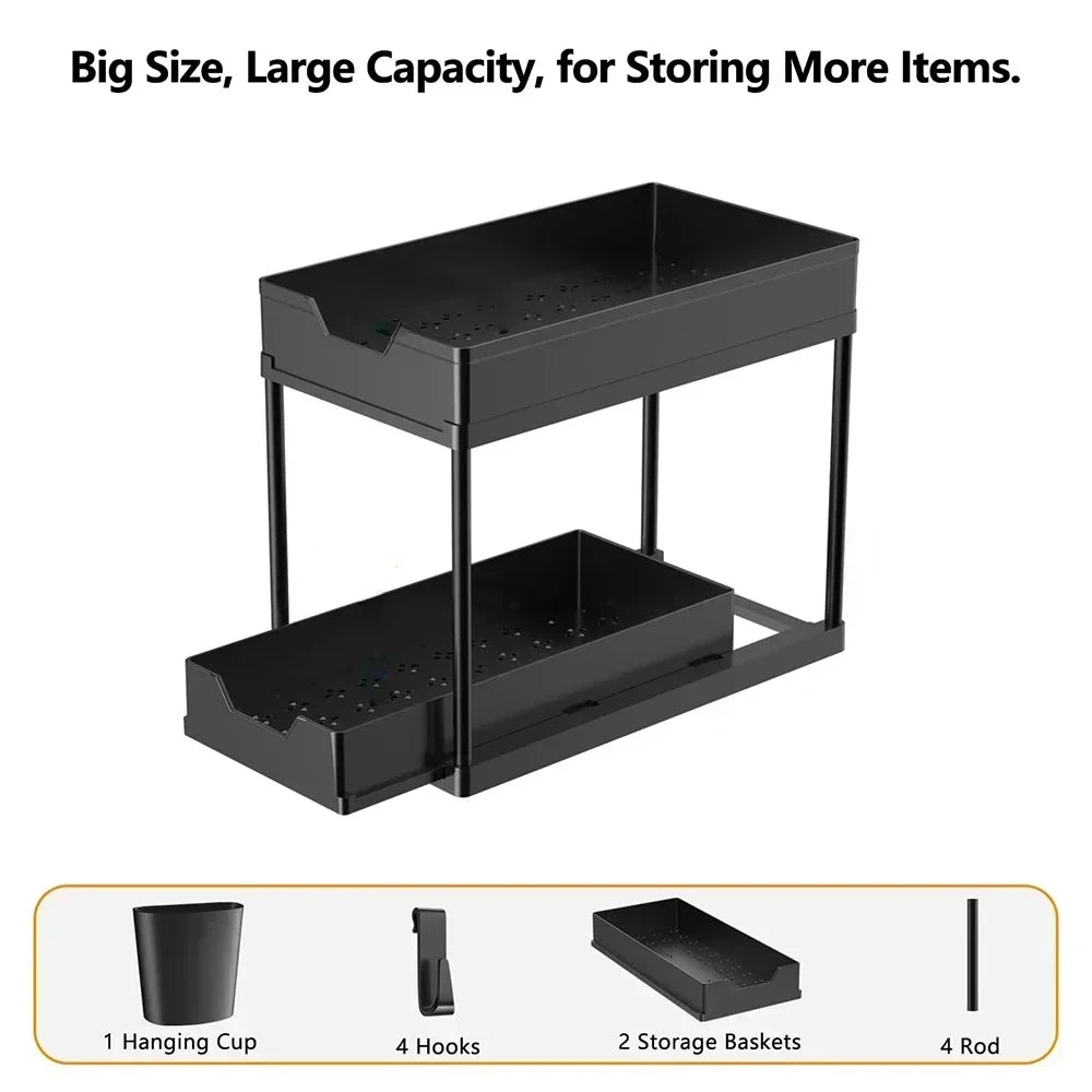 2-Tier Under Sink Organizers Storage Sliding L-Shape Under