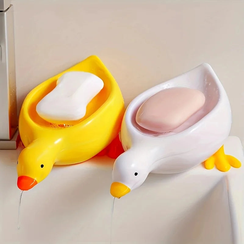 Yellow White Duck-Shaped Soap Dish Oval-Shaped Bathroom Drain