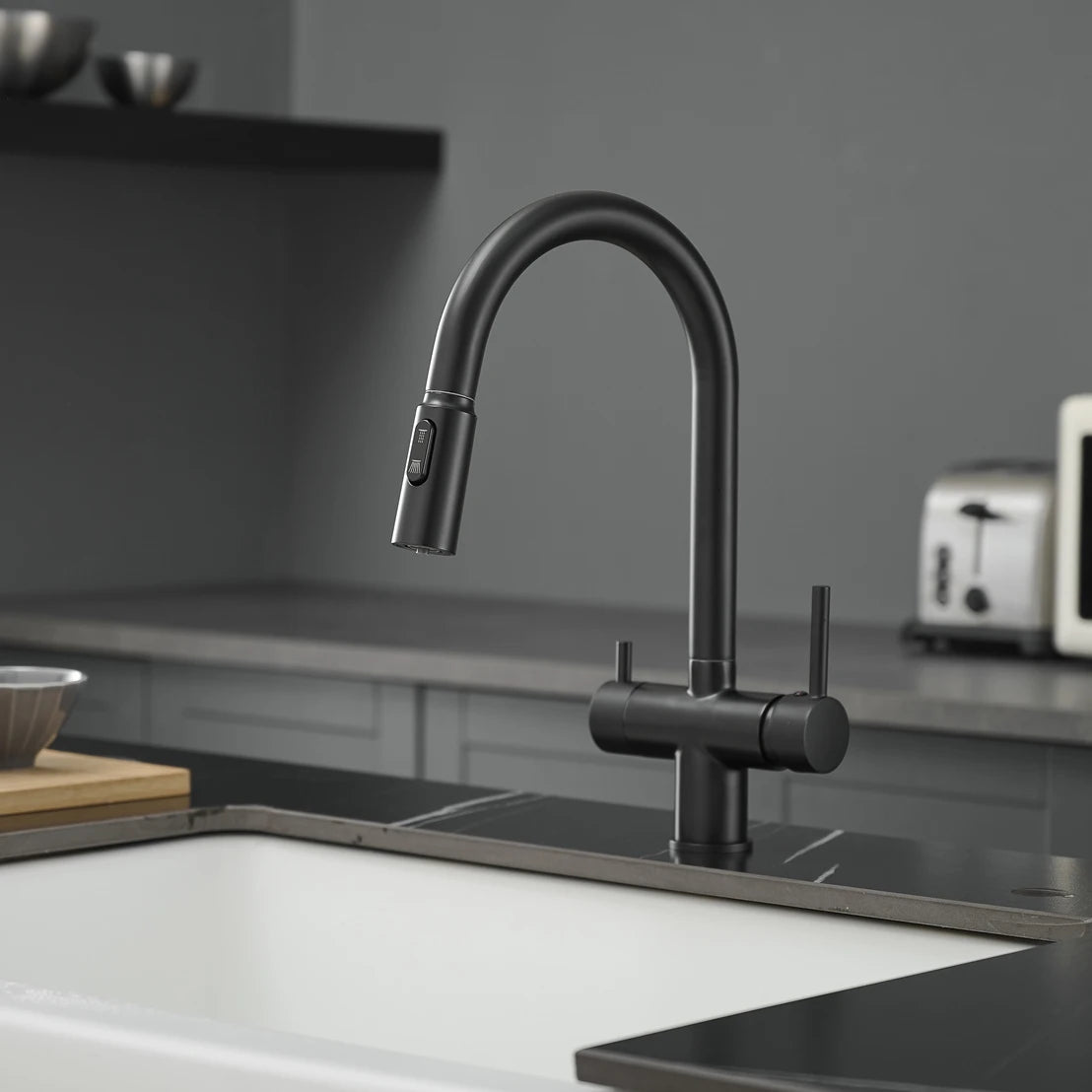 Brushed Gold Pull Out Filter Faucet Sink Mixer