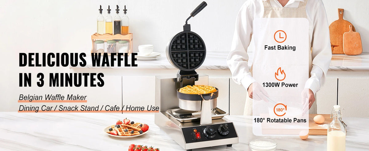 Succebuy Electric Waffle Maker Stainless Steel Round Waffle