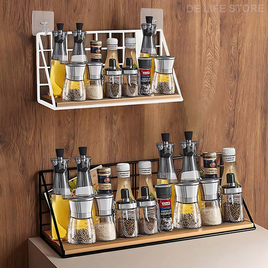 Spice Rack Hanging Wooden Spice Jar Storage Shelf