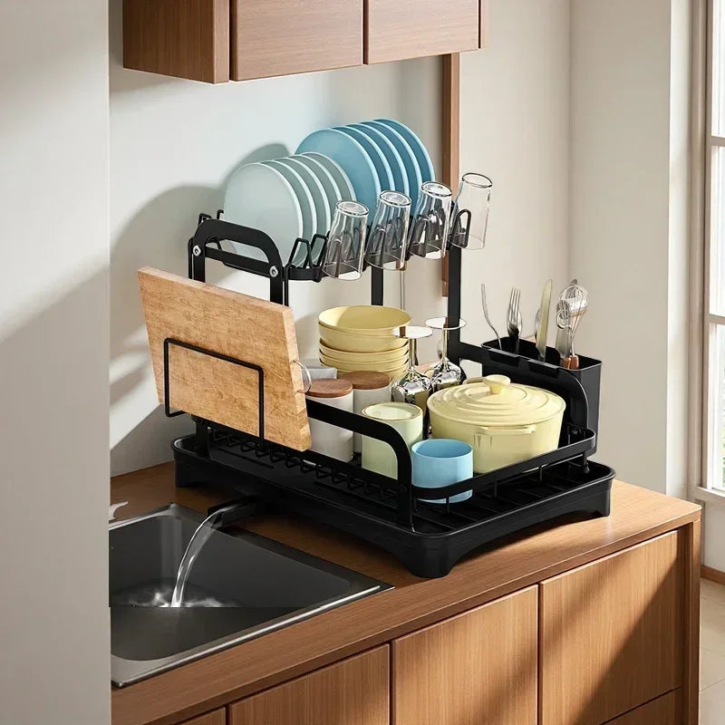 Tier Dish Drying Rack Drainboard Space Saving Countertop