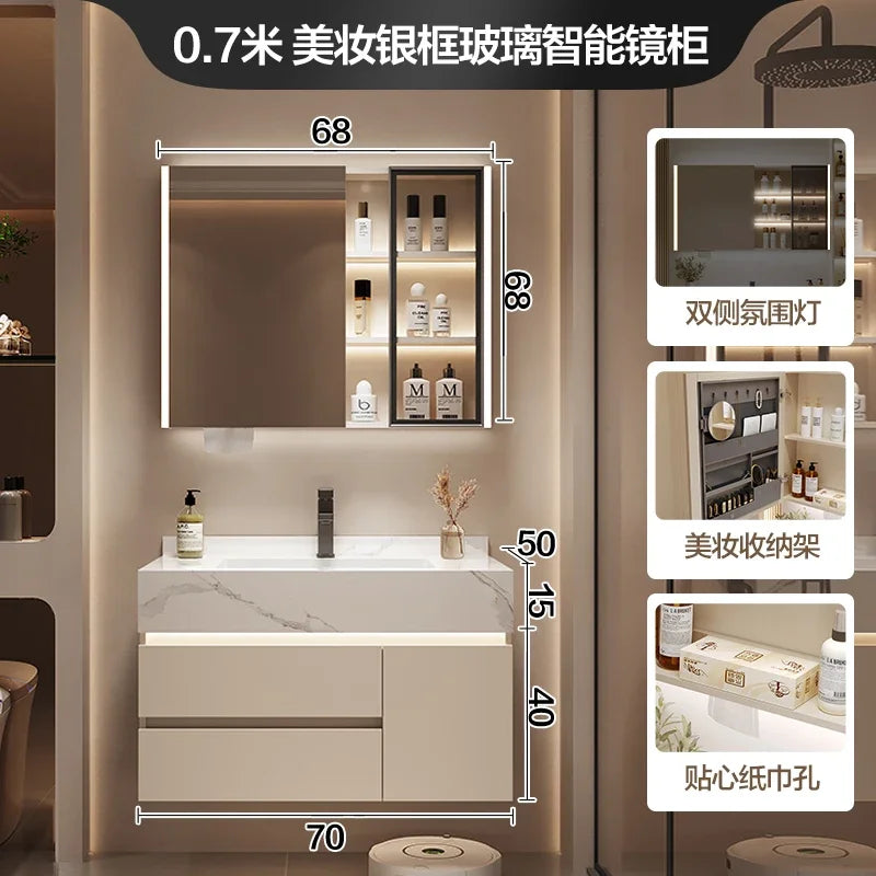 Partitions Storage Bathroom Cabinet Organizer Mirror Wall Shelves