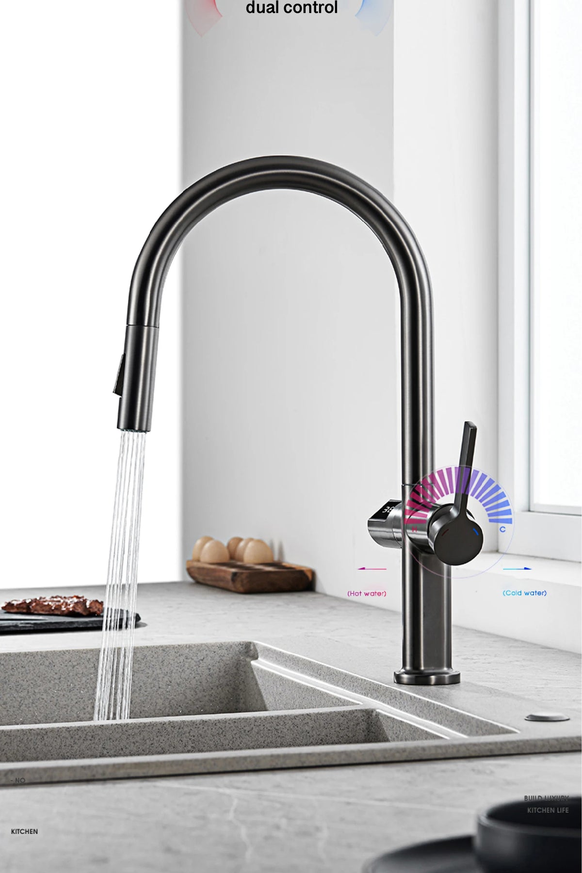 Luxury Brass Gun Gray Faucet Led Digital Sensing