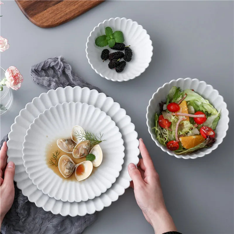 Japanese Style Chrysanthemum Ceramic Dinner Plate Rice Salad