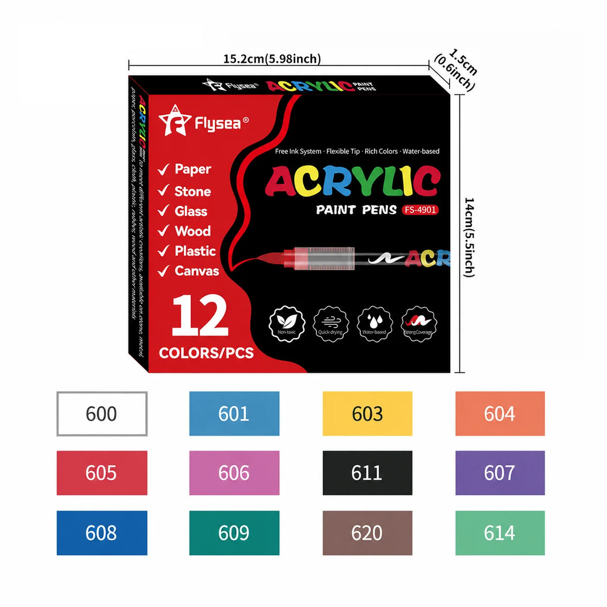 Flysea Acrylic Paint Pens 12-288 Colors Acrylic Paint