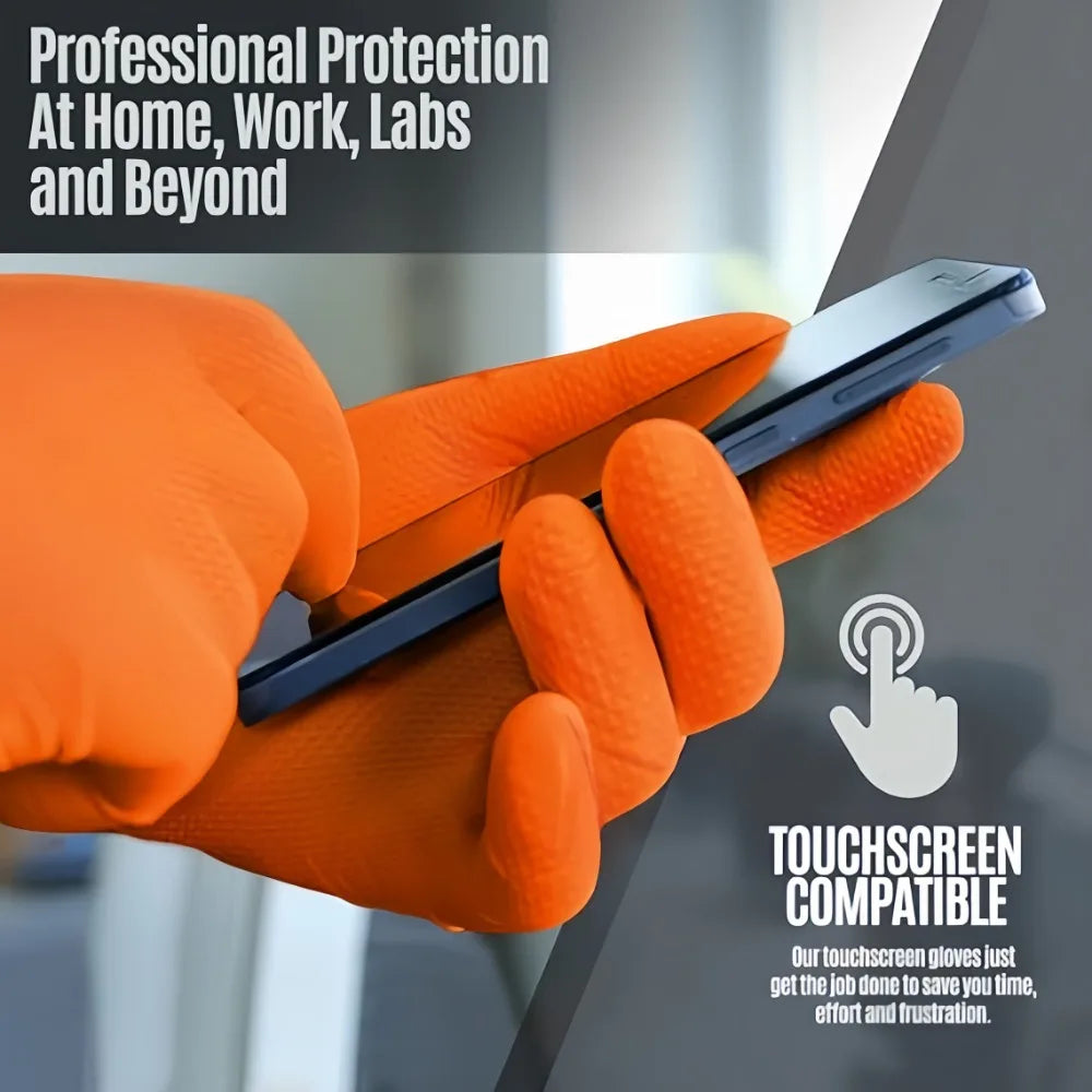 Heavy Duty Nitrile Work Gloves Orange Disposible Latex