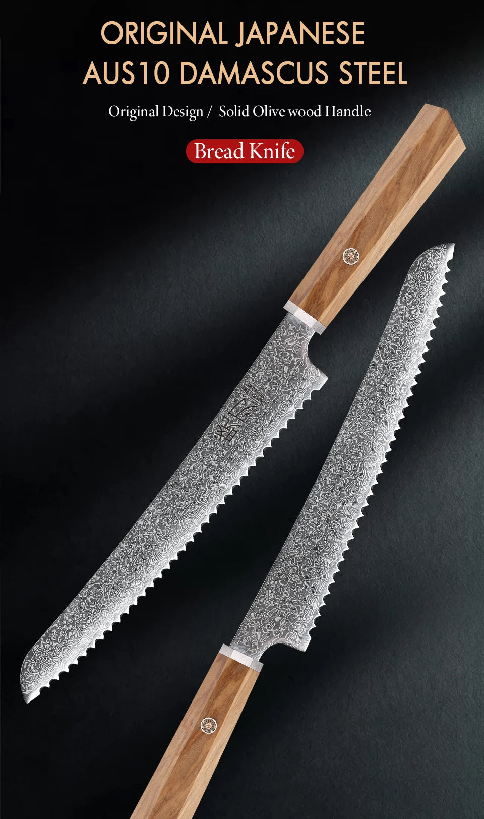 Bread Knife Hand Forged Damascus Steel Japanese Chef