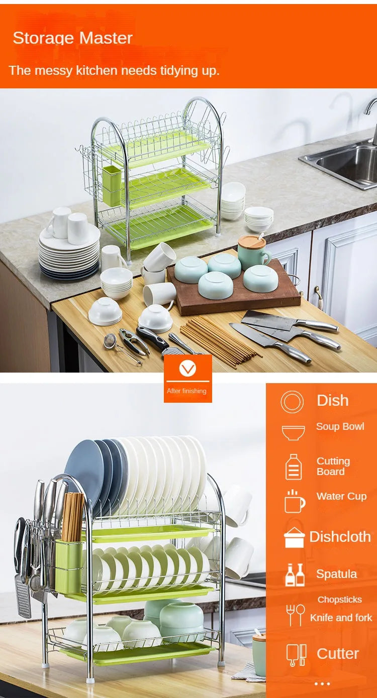 Dish Drying Rack Adjustable Stainless Steel Tier Plates